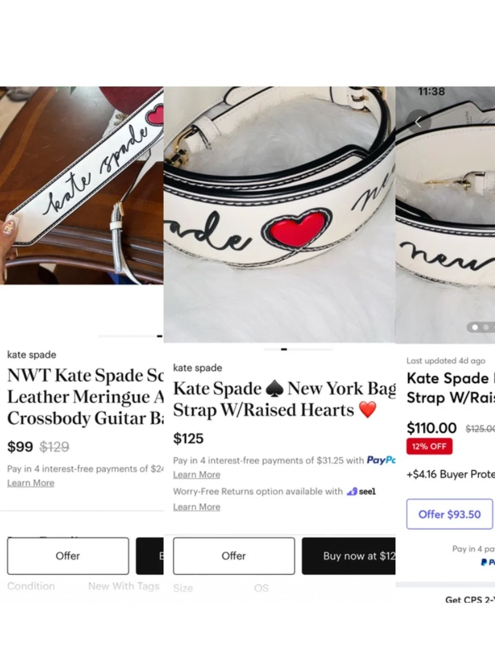 Kate Spade Limited Edition Heart Collection Adjustable Leather Bag Strap